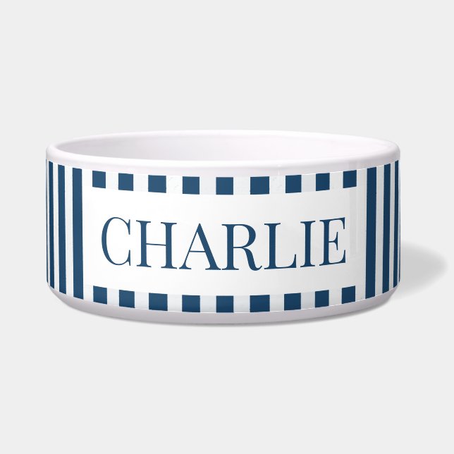 Modern Blue Stripes Pattern Minimal Dog Name Pet (Front)