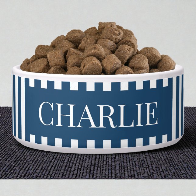 Modern Blue Stripes Pattern Personalised Dog Pet (Modern Blue Stripes Pattern Personalized Dog Pet Bowl)