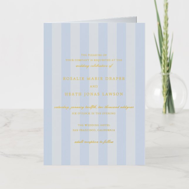 Modern Blue Stripes Wedding Foil Invitation (Front)