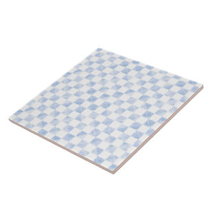 Modern Blue strokes Chequered White Pattern Ceramic Tile