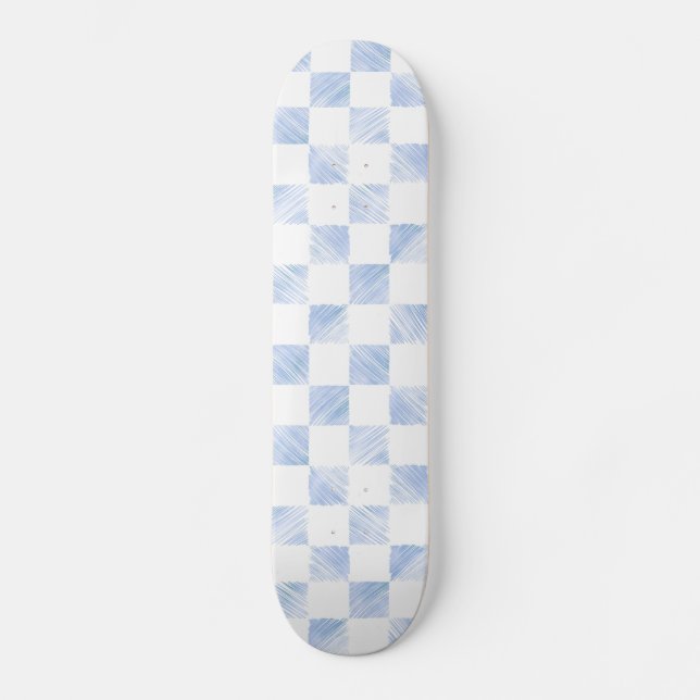 Modern Blue strokes Chequered White Pattern Skateboard (Front)