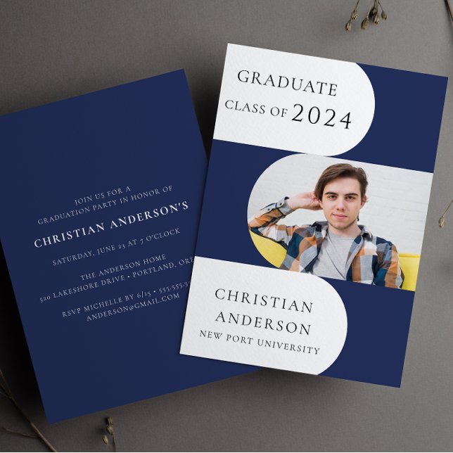 Modern blue stylish curve graduate party  invitation (Creator Uploaded)