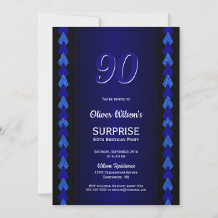 Modern Blue Surprise 90th Birthday Party Invitation