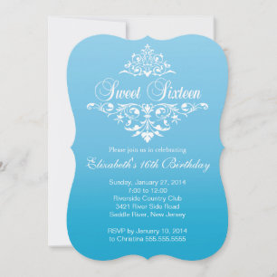 Modern Blue Sweet Sixteen Birthday Party Invitation