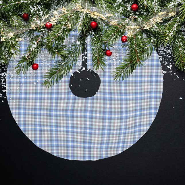 Modern Blue Taupe Tartan Plaid Brushed Polyester Tree Skirt (Creator Uploaded)