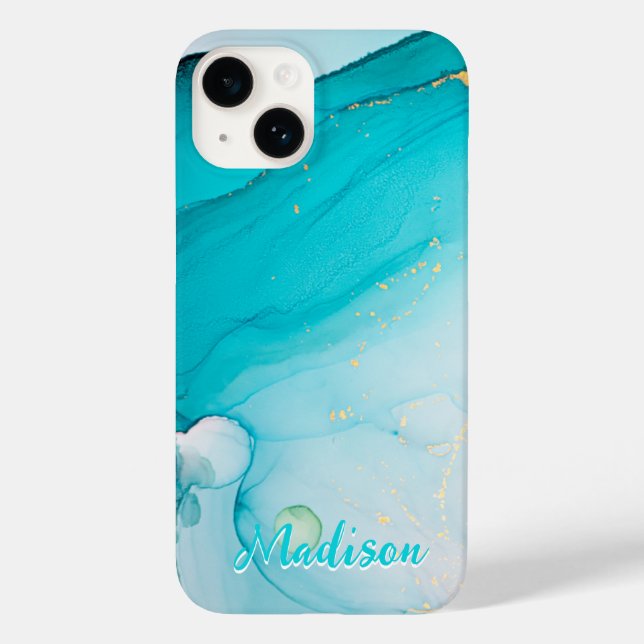 Modern Blue Teal Abstract Personalised   Case-Mate iPhone Case (Back)