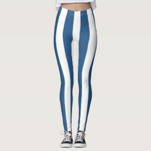 Modern blue teal and white stripes leggings
