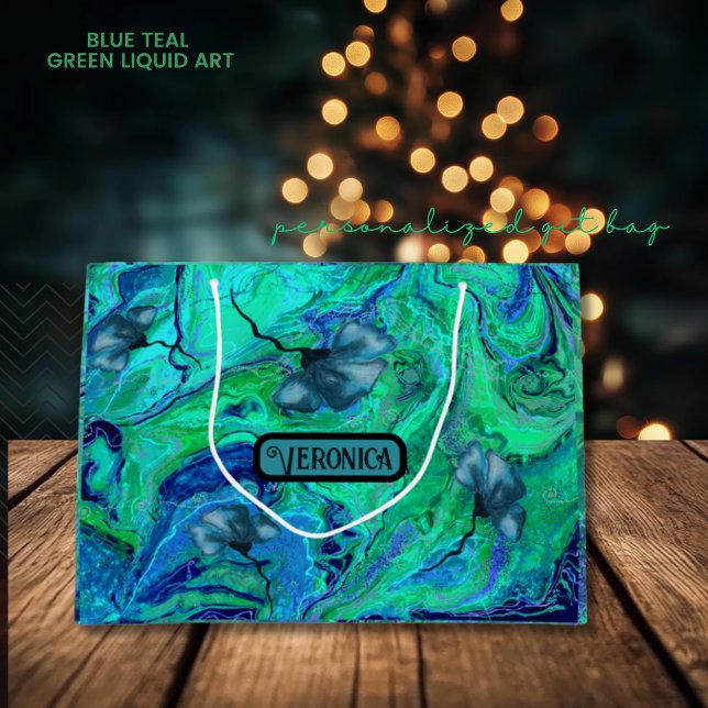 Modern Blue Teal Green Liquid Art  Large Gift Bag (Modern Blue Teal Green Liquid Art Large Gift Bag)