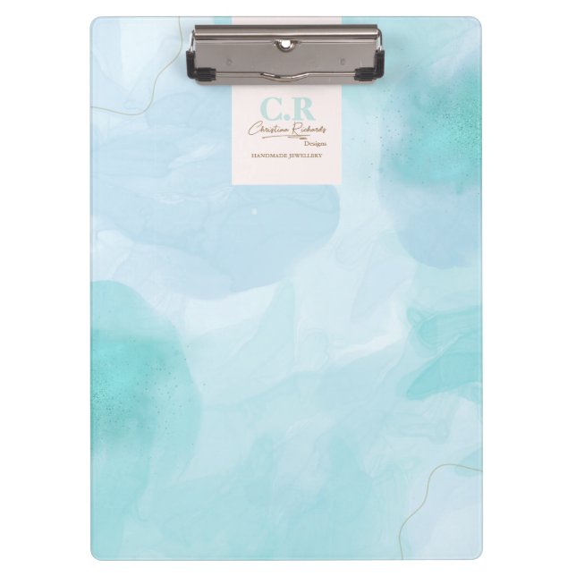 Modern Blue Teal Watercolor Clipboard (Front)