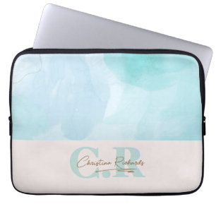 Modern Blue Teal Watercolor Laptop Sleeve