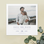 Modern Blue Text Photo Save the Date Magnets<br><div class="desc">This simple, elegant modern photo wedding save the date magnet template features your names and details beneath your photo. The defualt color for all of the text and text elements is an elegant medium dark shade of blue. You might choose to change the font, punctuation or color used for various...</div>