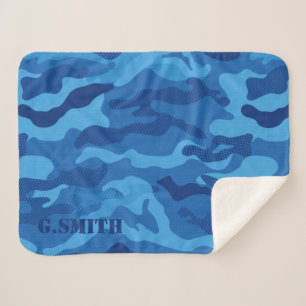 Modern Blue Texture Camo Camouflage Pattern Sherpa Blanket