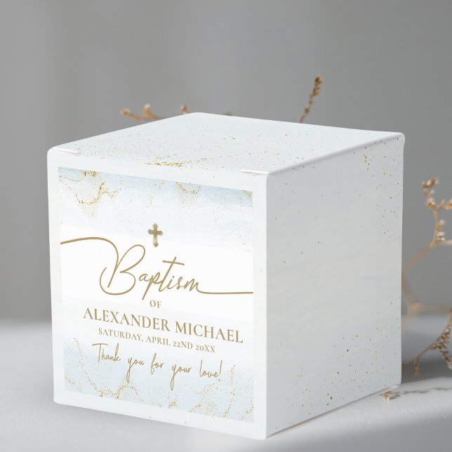 Modern Blue  Thank You Boy Gold Cross Baptism  Favour Box (Creator Uploaded)