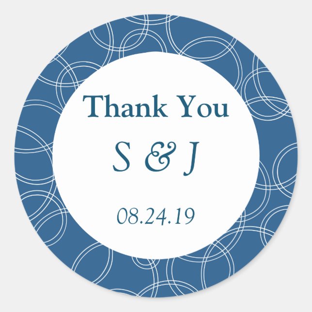 Modern Blue Thank You Classic Round Sticker (Front)
