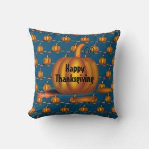 Modern Blue Thanksgiving Pumpkin Cushion