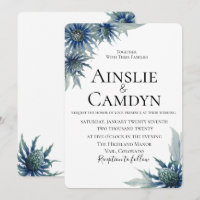 Modern Blue Thistle Wedding Invitation
