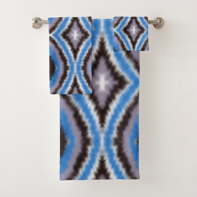 modern blue tie and dye pattern bath towel set (Insitu)