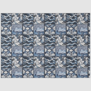 Modern Blue Tile Decoupage  Tissue Paper