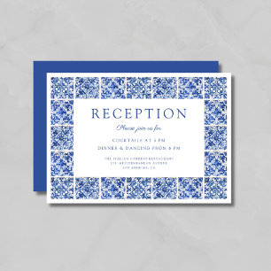 Modern Blue Tiles Wedding Reception Enclosure Card