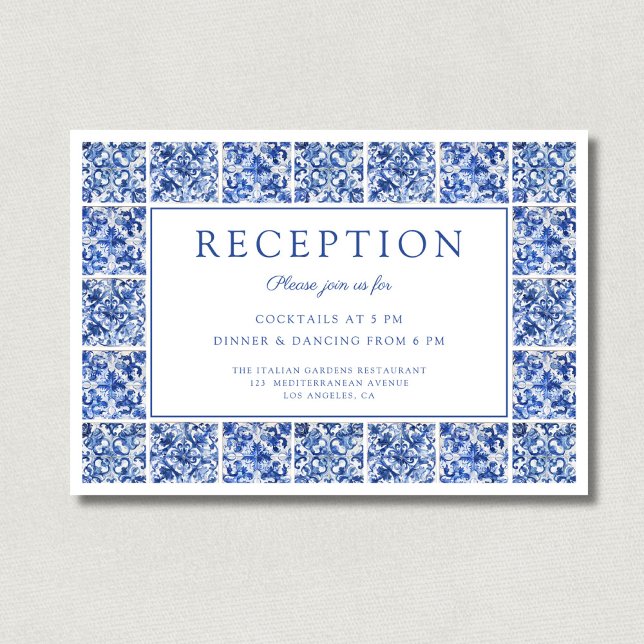 Modern Blue Tiles Wedding Reception Enclosure Card (Creator Uploaded)