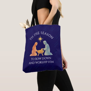Modern Blue TIS THE SEASON Christmas Nativity Tote Bag