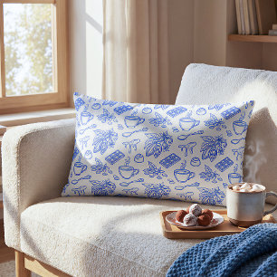 Modern Blue Toile Cacao and Chocolate Pattern Lumbar Cushion