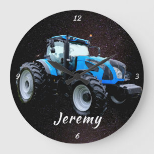 Modern Blue Tractor Round Clock