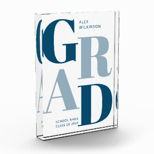 Modern Blue Trendy Typography Graduation Photo Block