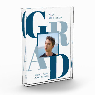 Modern Blue Trendy Typography Graduation Photo Block