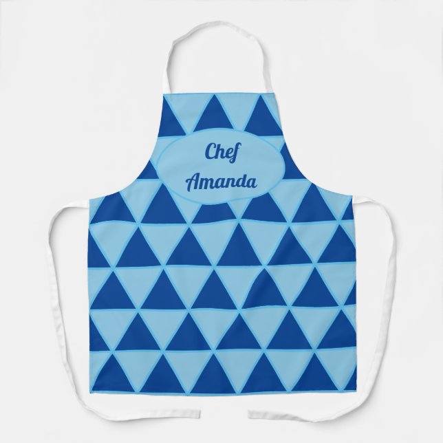 Modern blue triangle graphic pattern chef  apron (Front)
