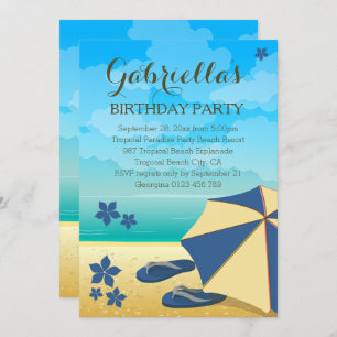Modern Blue Tropical Beach Birthday Party Invitation