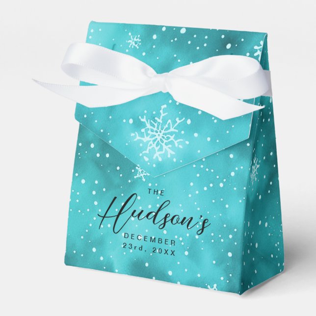 Modern Blue Turquoise Christmas Snowflakes Party Favour Box (Front Side)