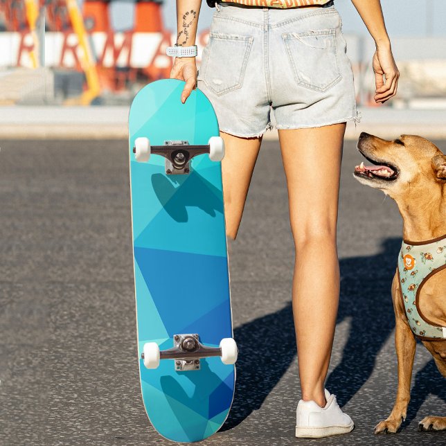 Modern Blue Turquoise Shade Geometric Pattern  Skateboard (Creator Uploaded)