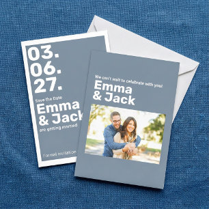 Modern Blue Vertical Date Wedding Save The Date