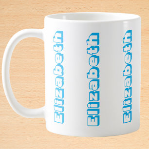 Modern Blue Vertical Name Personalised Coffee Mug