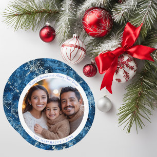 Modern Blue Vintage Snowflakes Christmas Card