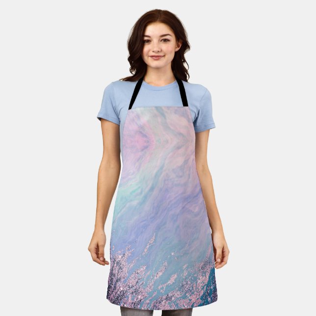 Modern Blue Violet Purple Marble Texture Abstract Apron (Worn)