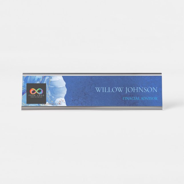 Modern Blue Water Audit Firm Custom Logo Desk  Desk Name Plate (Front)