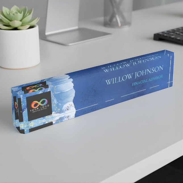 Modern Blue Water Audit Firm Custom Logo Desk  Nameplate (Creator Uploaded)