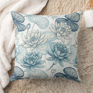 Modern Blue Water Lilies Monet Style Cushion