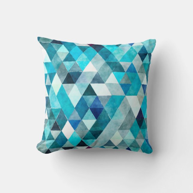 Modern Blue Watercolor Abstract Throw Pillow (Front)