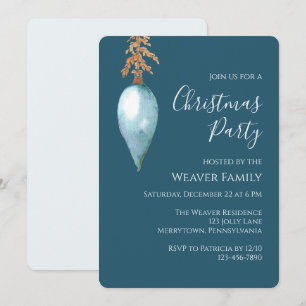 Modern Blue Watercolor Bauble Christmas Party Invitation