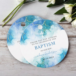 Modern Blue Watercolor Boy Baptism Thank You Favour Tags