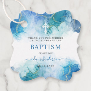 Modern Blue Watercolor Boy Baptism Thank You Favour Tags