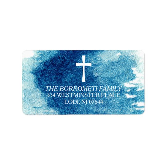 Modern Blue Watercolor Cross Return Address Address Label