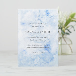 Modern Blue Watercolor Elegant Wedding Save The Date