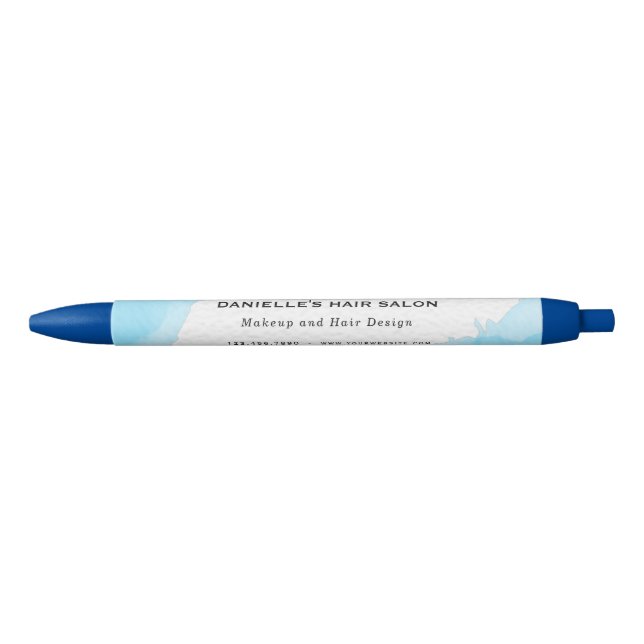 Modern Blue Watercolor Fashion Black Ink Pen (Front)