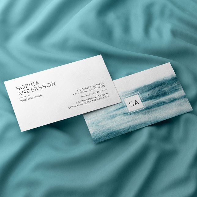 Modern Blue Watercolor Ocean Business Card (Creator Uploaded)