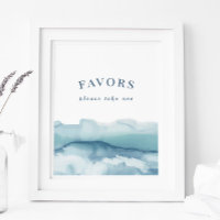 Modern Blue Watercolor Ocean Favours Sign