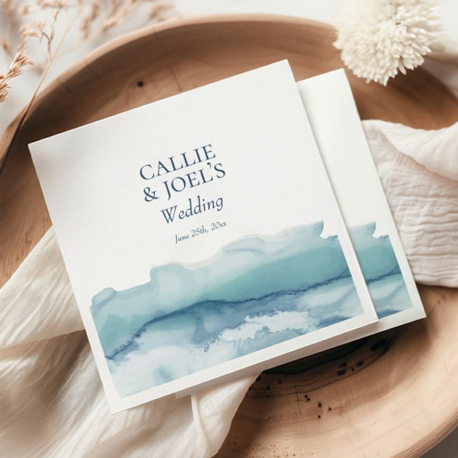 Modern Blue Watercolor Ocean Wedding Napkin (Creator Uploaded)